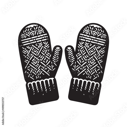 Black Color Mittens Silhouette Vector Illustration, Solid White Background. minimal vector design