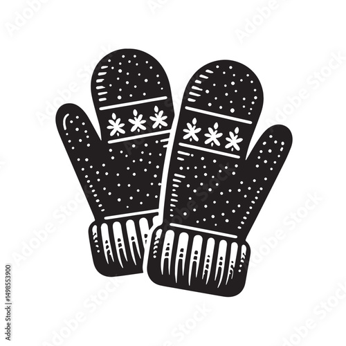 Black Color Mittens Silhouette Vector Illustration, Solid White Background. minimal vector design