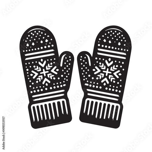 Black Color Mittens Silhouette Vector Illustration, Solid White Background. minimal vector design