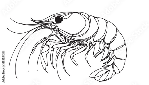 Continuous one single minimal line drawing Shrimp