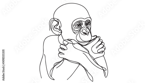 Continuous one single minimal line drawing Chimpanzee