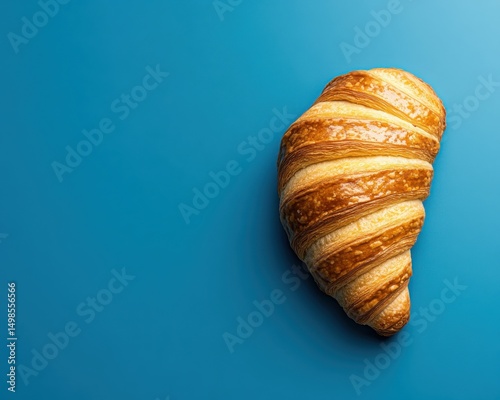 Wallpaper Mural Golden croissant casting shadows on a perfect cyan background, showcasing a hyperpop aesthetic ideal for website headers that captivate viewers easily now now now. Torontodigital.ca