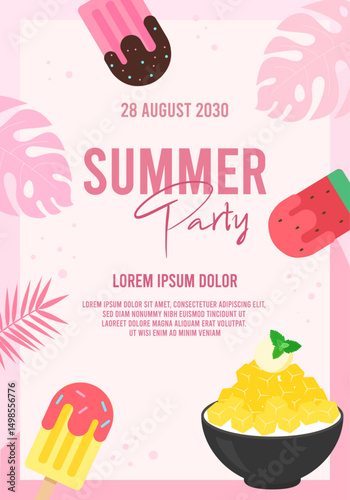 Cute Summer Party Poster with Ice Cream and Mango Shaved Ice