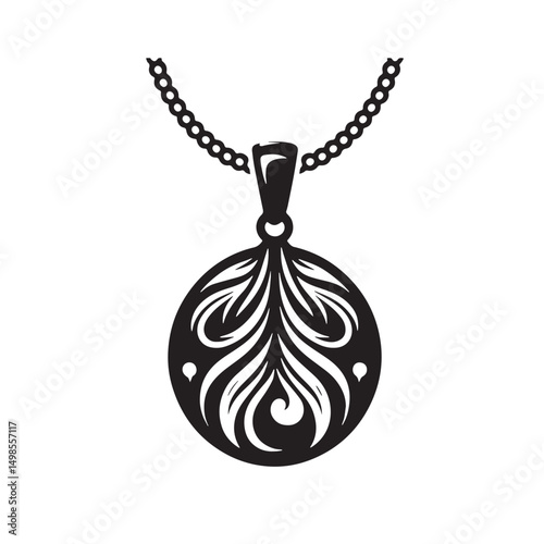 Black Color Pendant Necklace Silhouette Vector Illustration, Solid White Background. minimal vector design