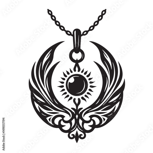 Black Color Pendant Necklace Silhouette Vector Illustration, Solid White Background. minimal vector design