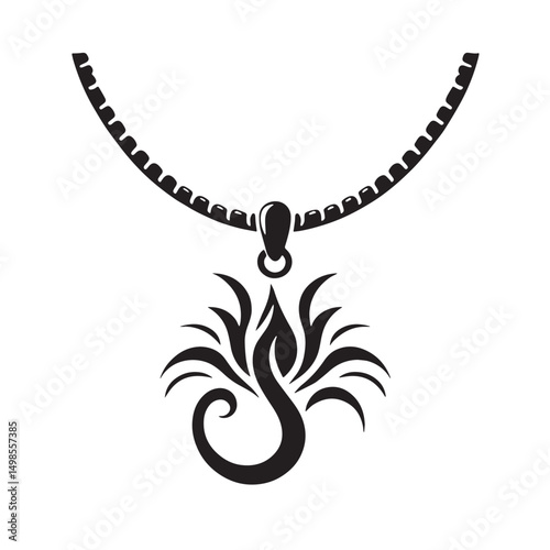 Black Color Pendant Necklace Silhouette Vector Illustration, Solid White Background. minimal vector design
