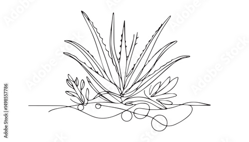 Continuous one single minimal line drawing aloe vera