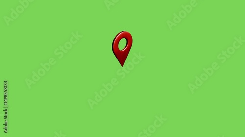 3d Rendered animation of GPS icon in red color on green screen background