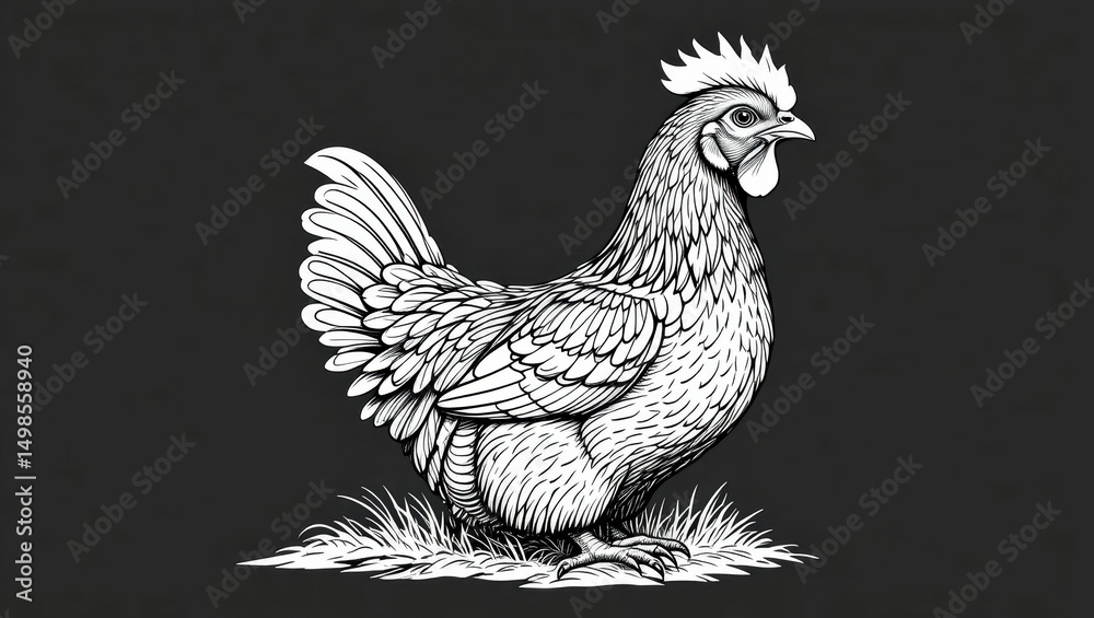 Fototapeta premium Detailed Illustration of a Chicken in a Natural Setting with Emphasis on Feathers and Texture
