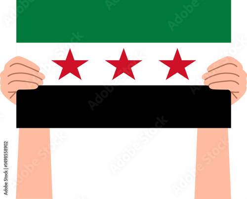 Woman's hand holding the Syria flag