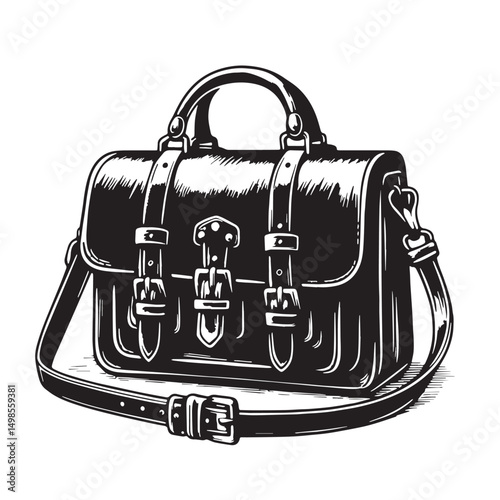 Black Color Satchel Silhouette Vector Illustration, Solid White Background. minimal vector design