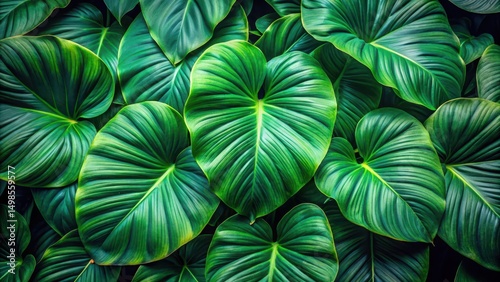 Wallpaper Mural Dense cluster of large vibrant green tropical leaves with delicate veins creating a lush natural background, greenery images, jungle scene Torontodigital.ca