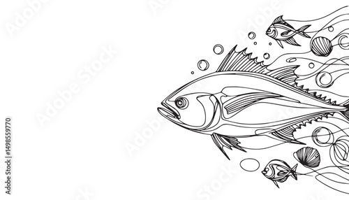 Continuous one single minimal line drawing tuna fish 
