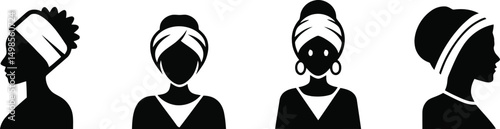 African Woman with Headwrap Silhouette Vector Set – Transparent Background

