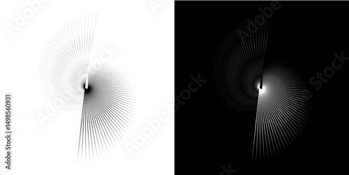 Dynamic abstract spiral sound wave rhythm lines. Circular spiral sound wave rhythm of lines. Circular futuristic abstract lines, black and white background.	
