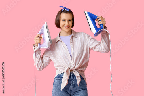Smiling young woman with ir...