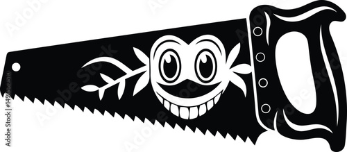 Funny and cartoon style saw vector illustration, cartoon saw silhouette vector art, cartoon saw line art vector, cartoon saw vector icon design