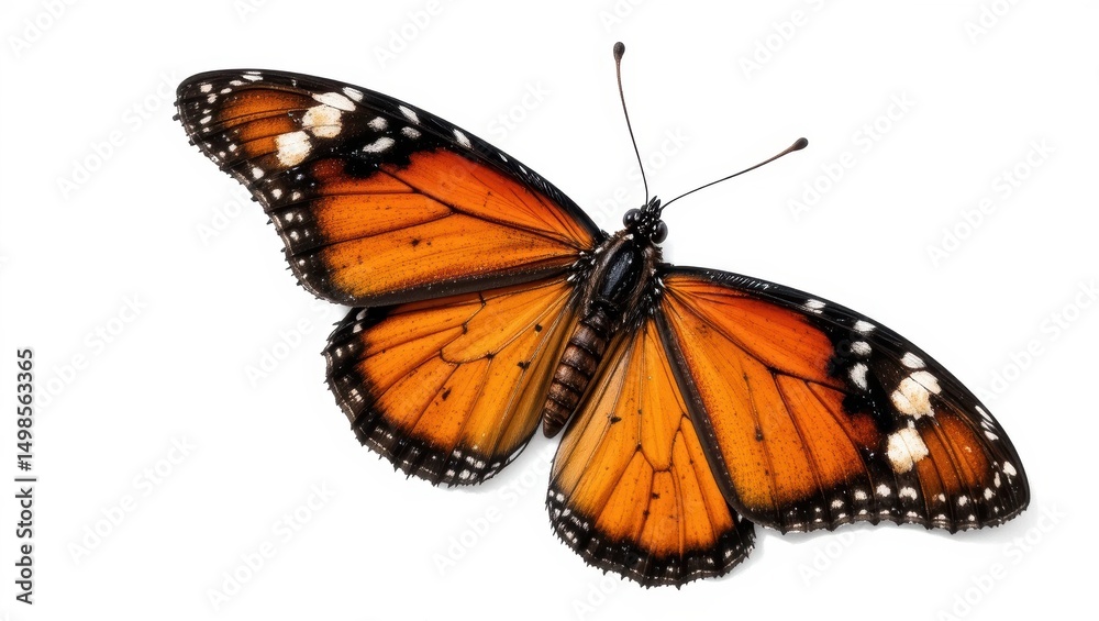 Fototapeta premium Monarch Butterfly with Orange and Black Wings Isolated on a White Background
