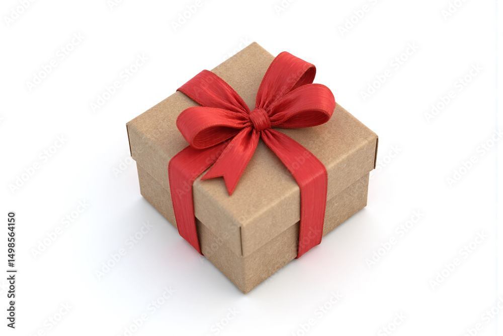 Obraz premium brown gift box with a red ribbon and bow