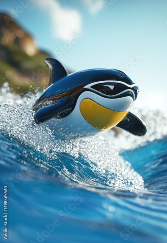 A 3D superhero whale, using its sonar abilities to create powerful waves, ready to rescue marine life. Stock