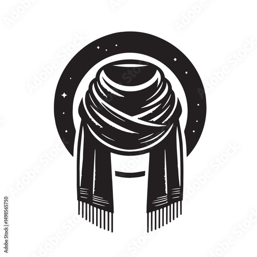 Black Color Scarf Silhouette Vector Illustration, Solid White Background. minimal vector design