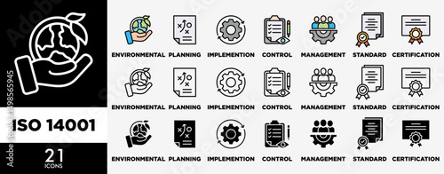 ISO 14001 icon set with various styles and colors