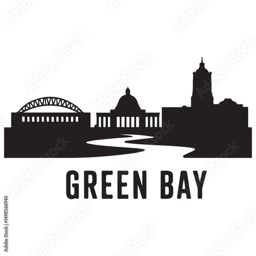 Vector Green Bay skyline. Travel Green Bay famous landmarks. Business and tourism concept for presentation, banner, web site. Vector black silhouette. with white background