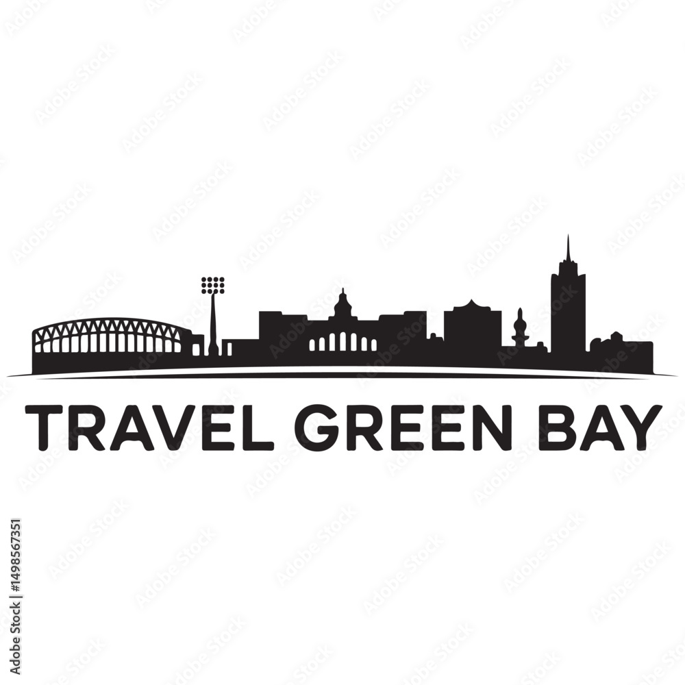 Obraz premium Vector Green Bay skyline. Travel Green Bay famous landmarks. Business and tourism concept for presentation, banner, web site. Vector black silhouette. with white background