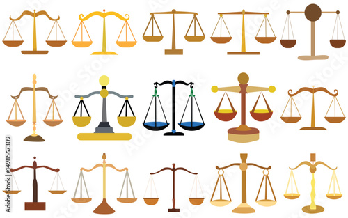 Scales of Justice Icon Set – Law, Balance, and Legal Symbol Vector Collection