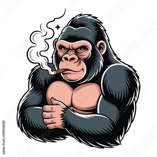 A stylish gangster gorilla smoking character vector Illustration design.