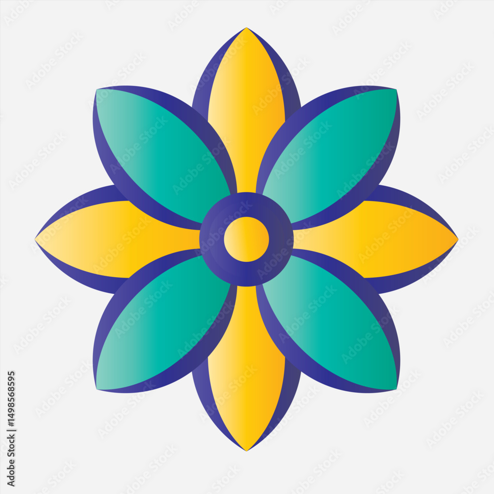 Colorful Abstract Geometric Flower Icon with Petal Symmetry Colorful Abstract Geometric Flower Icon with Petal Symmetry