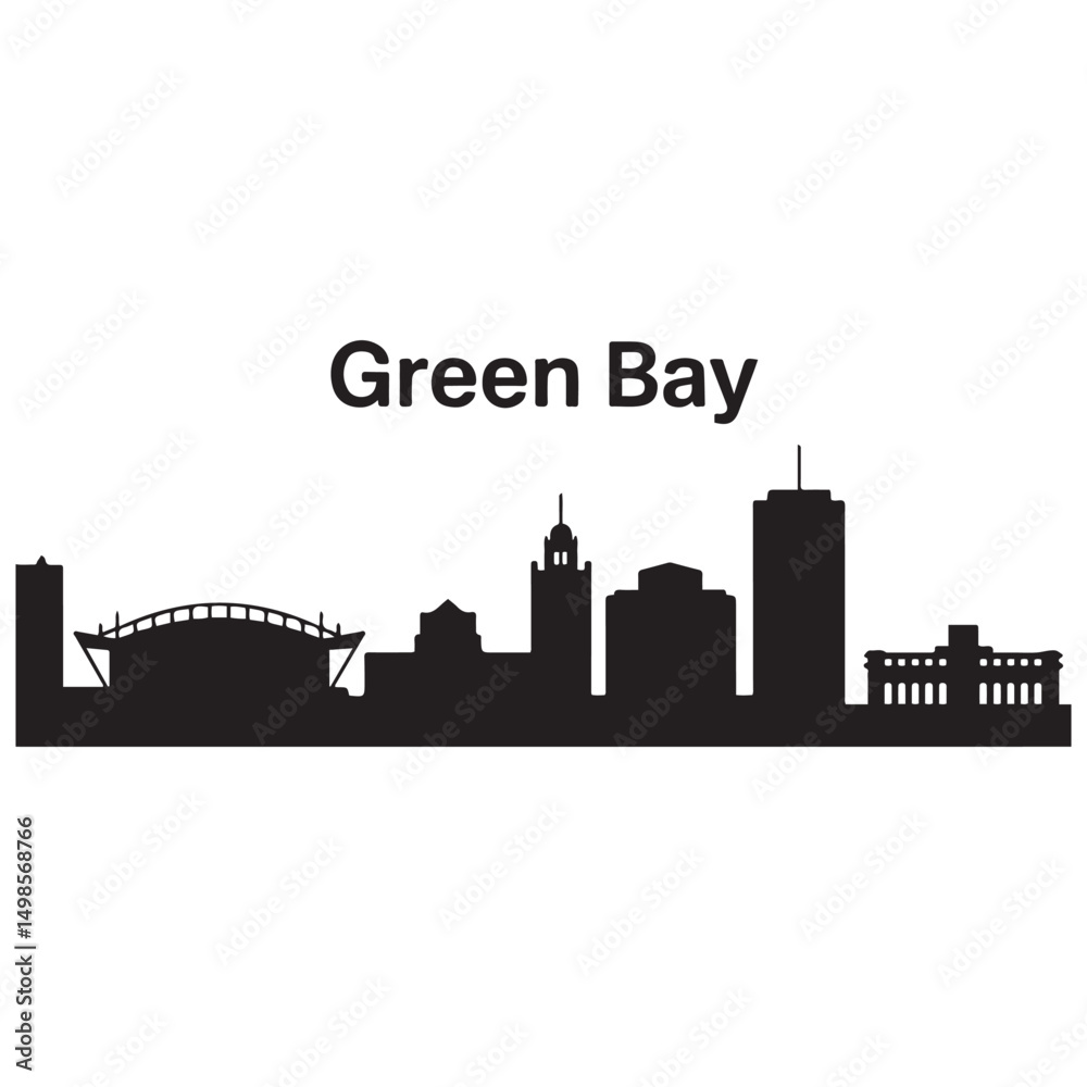 Naklejka premium Vector Green Bay skyline. Travel Green Bay famous landmarks. Business and tourism concept for presentation, banner, web site. Vector black silhouette. with white background