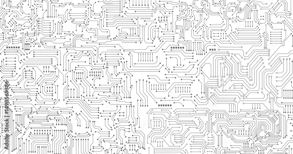 Black circuit diagram on white background. High-tech circuit board connection system. Vector abstract technology on a white background.