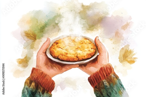 A joyful illustration of a childs hands holding a warm, freshly baked cookie, with steam rising from it, capturing the excitement of enjoying cookies on National Cookie Day