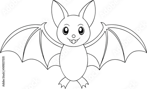 Outlined cartoon bat character spreads its wings while happily sticking its tongue out transparent