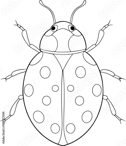 Outlined ladybug displays circular spots and segmented legs against a transparent backdrop