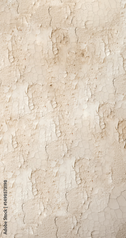 Fototapeta premium close-up texture of an old off-white wall with water damage, subtle cracks, and peeling paint, high-resolution background for design and texture use
