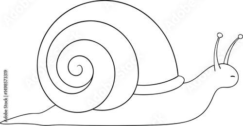 Simple snail crawling slowly with antennae showing in a line drawing over a white background