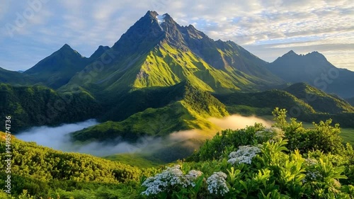 Majestic mountain range at sunrise serene nature landscape video footage