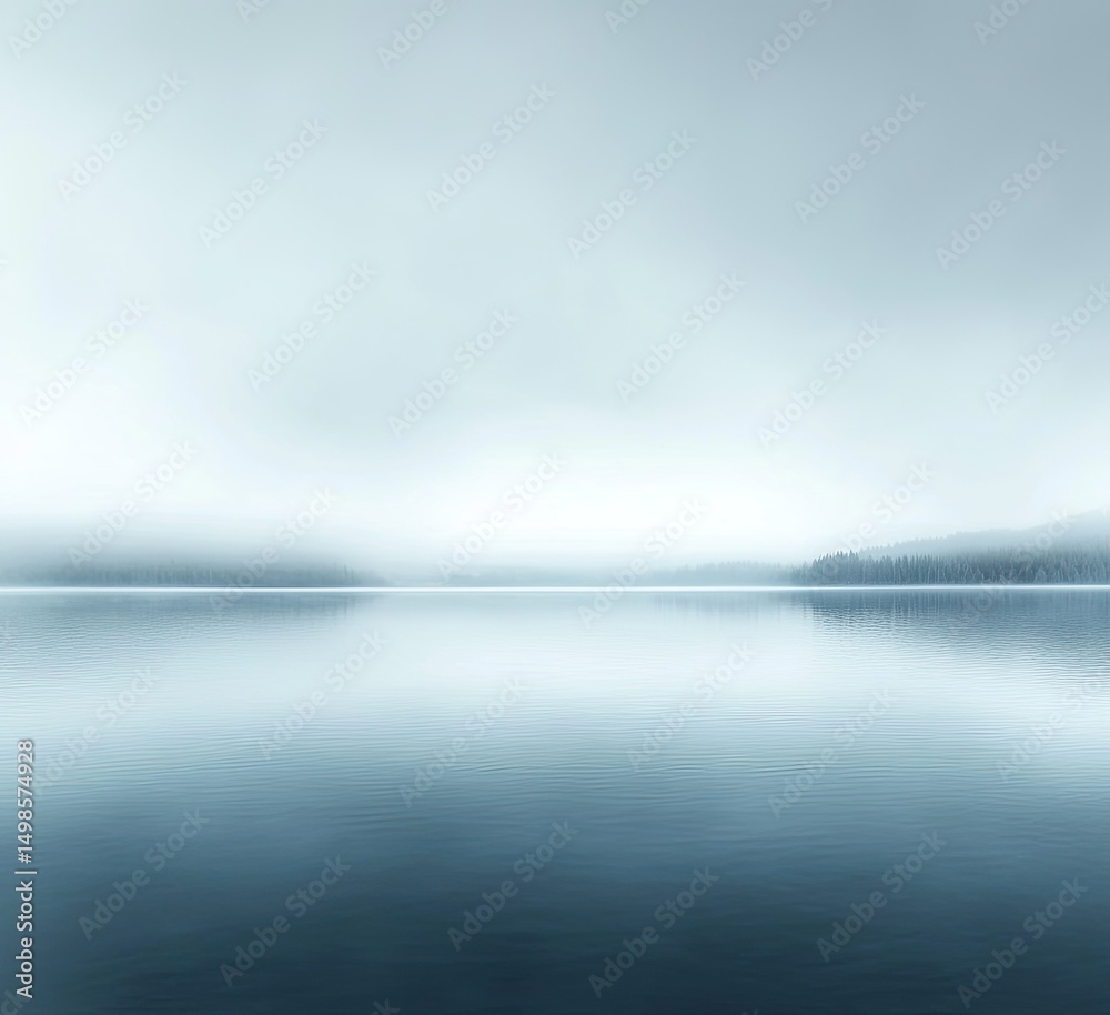 Fototapeta premium Serene lake scene, misty morning