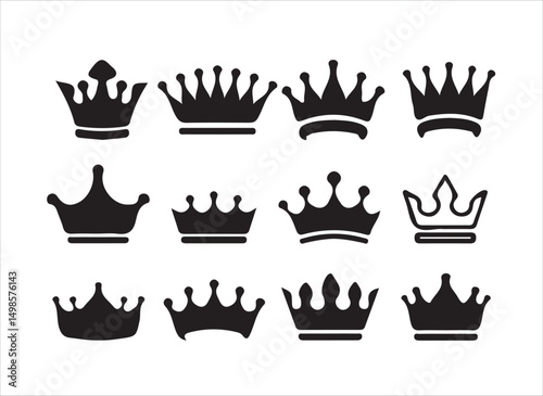 Crown Silhouette Icon Set – Royal Vector Graphics Collection