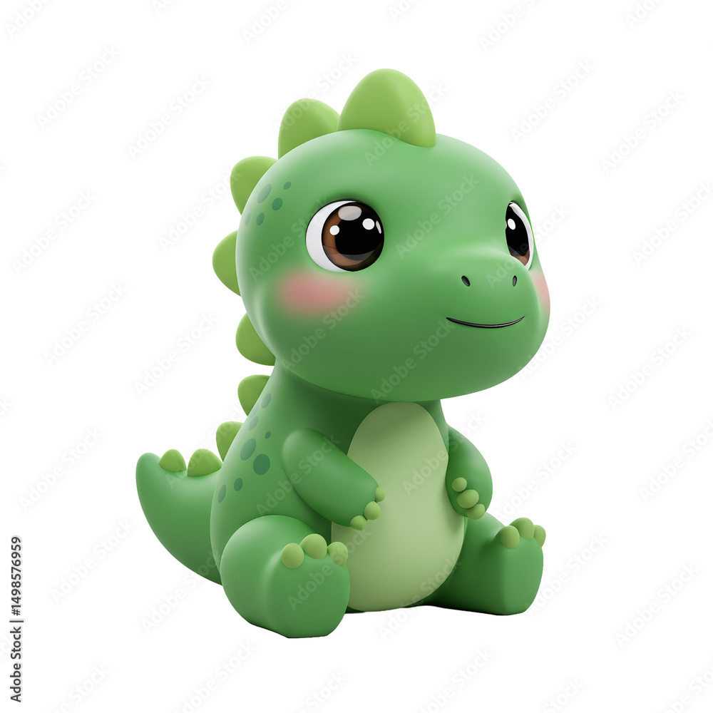 Fototapeta premium Adorable Green Dinosaur Sitting with a Sweet Smiling Face