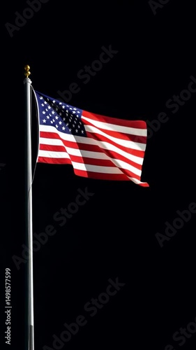 American flag waving gracefully against the night sky at a public gathering in the United States