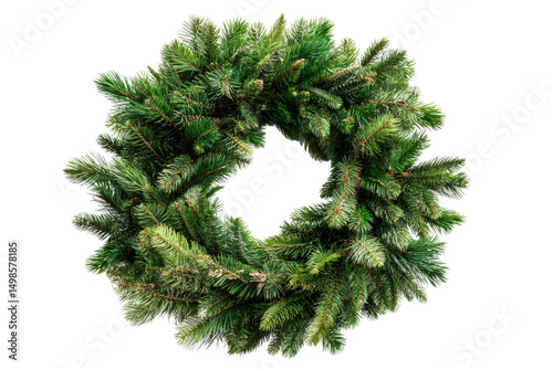 Green pine christmas wreath on black background, cut out