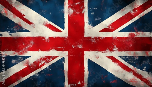 Grunge style painted union jack flag artwork illustrating british culture and patriotism