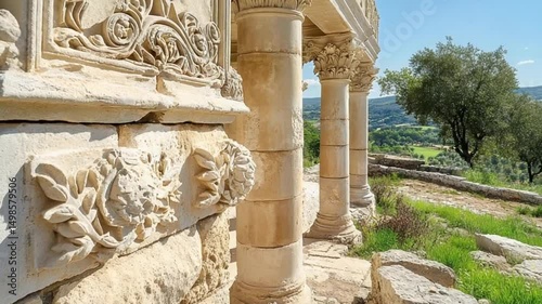 Sunlit building exterior lush greenery peaceful vacation destination