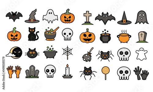 Collection of halloween silhouettes icon