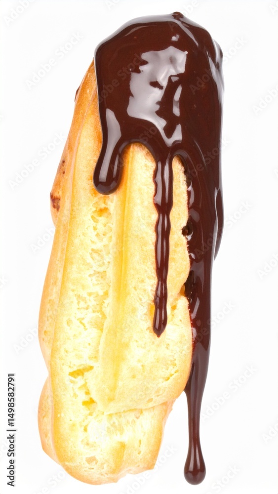 Obraz premium Profiterole cream puff with chocolate sauce isolated on white background for French dessert or patisserie concept
