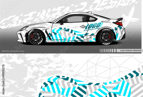 Illustration vector grahic of Car wrap decal with abstract design.White blue soft colour. Livery car editable. Mockup template sticker vinyl for racing, drift, rally, or daily use