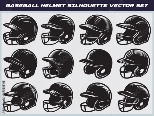 Baseball helmet vector illustration set